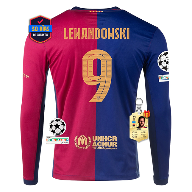 #9 LEWANDOWSKI Camiseta Barcelona Home Manga Larga 2024/2025 UCL Font