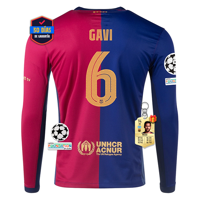 #6 GAVI Camiseta Barcelona Barcelona Home Manga Larga 2024/2025 UCL Font