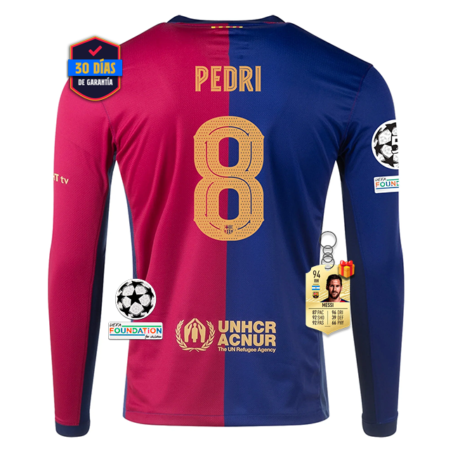 #8 PEDRI Camiseta Barcelona Home Manga Larga 2024/2025 UCL Font