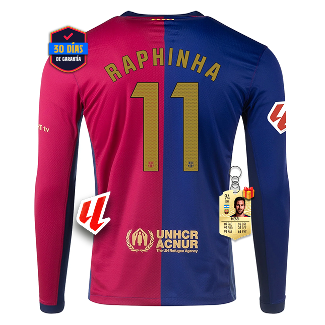 #11 RAPHINHA Camiseta Barcelona Home Manga Larga 2024/2025 La Liga Font