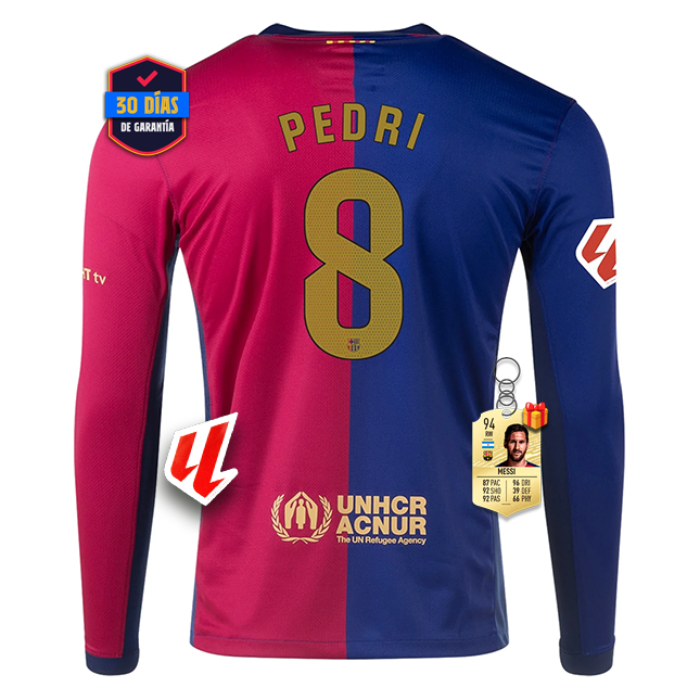 #8 PEDRI Camiseta Barcelona Home Manga Larga 2024/2025 La Liga Font