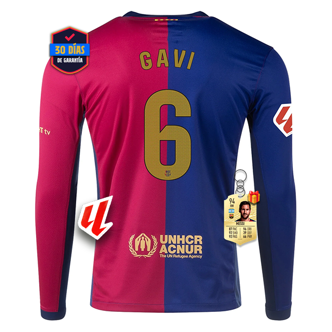 #6 GAVI Camiseta Barcelona Home Manga Larga 2024/2025 La Liga Font