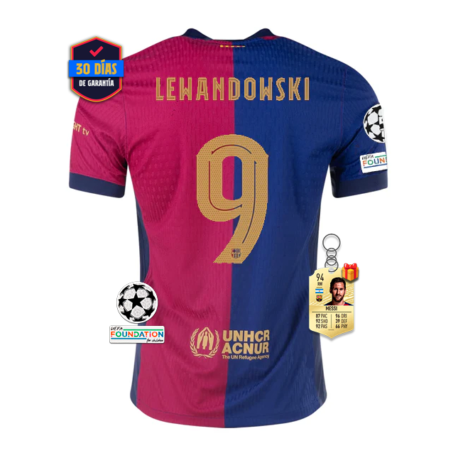 #9 LEWANDOWSKI Camiseta Barcelona Home Authentic Player 2024/2025 UCL Font