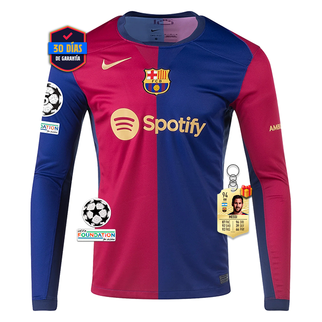 #8 PEDRI Camiseta Barcelona Home Manga Larga 2024/2025 UCL Font