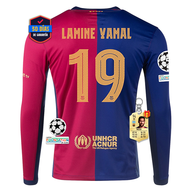 #19 LAMINE YAMAL Camiseta Barcelona Home Manga Larga 2024/2025 UCL Font